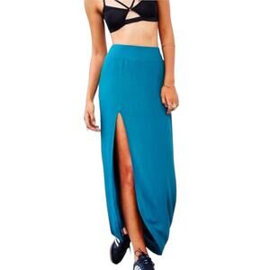 Urban Outfitters COPE Crepe High-Slit Maxi Skirt High Waisted Teal NWT Size 12
